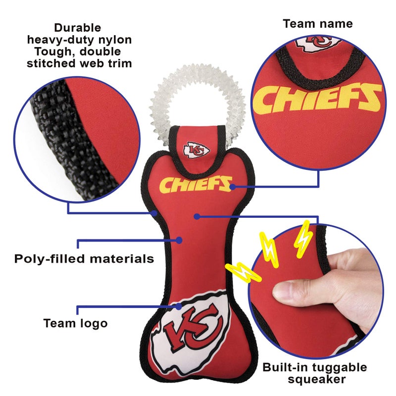 Pets First NFL Kansas City Chiefs Dental Dog TUG Toy with Squeaker. Tough PET Toy for Healthy Fun, Teething & Cleaning Pet's Teeth & Gum., Team Color, one Size (KCC-3310) - Image 4